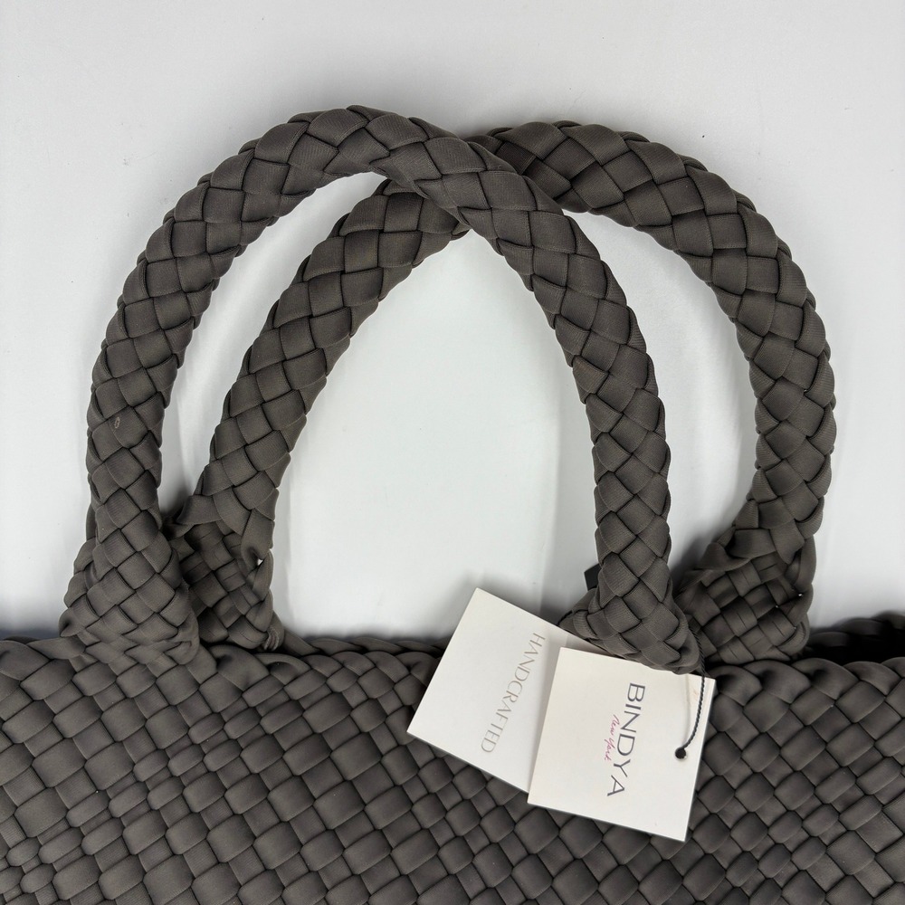 Bindya New York Handcrafted Woven Tote Bag Charcoal Grey Braided Handle NEW - Picture 10 of 13